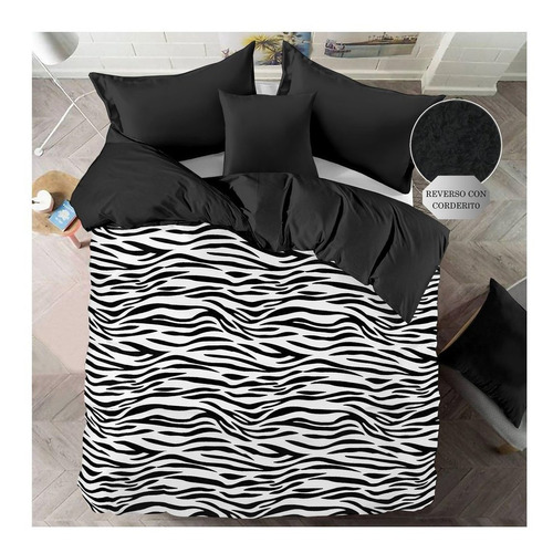 Acolchado Mantra Winter queen diseño estampado color animal print black de 220cm x 240cm