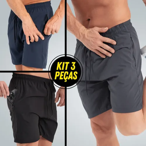 Kit 3 Bermudas Tactel com Elastano Zíper no Bolso
