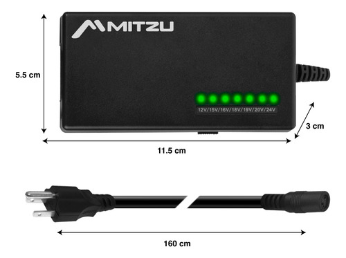 Cargador Laptop Multimarcas Mitzu 9 Conectores Verde