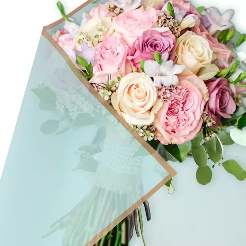 20 Hojas Papel Coreano Para Ramos Bouquet Floral Traslúcido Color Celeste