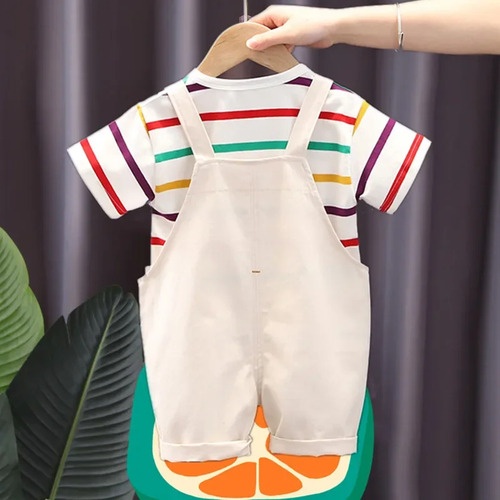 Traje De Bebé Unisex De Verano Con Rayas De Dibujos Animados