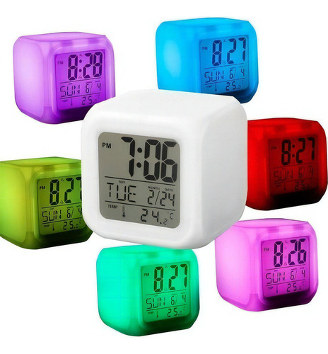 Reloj Despertador/alarma Cubo Luminoso Digital 6 Colores