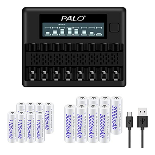 Palogreen Pilas Recargables Aa 3000mah 1.2v Paquete De 8 Y P