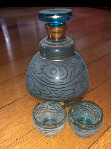 Botellón Antiguo Para Licor Con1 Copitas Color Azul No Envio