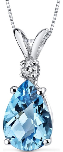 Peora Topacio Azul Suizo Con Colgante De Diamantes Para Muje