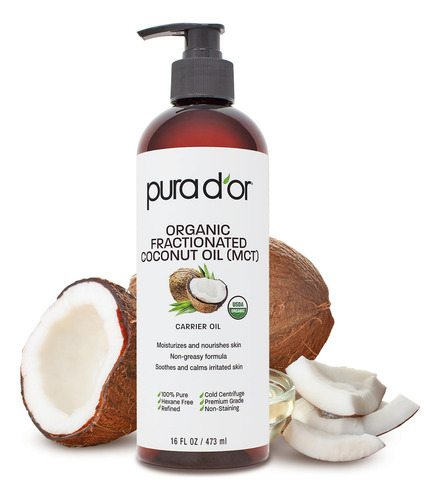 Aceite De Coco Fraccionado Pura D'or 473 Ml - 100% Orgánico