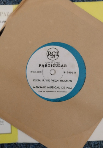 Mensaje Musical De Paz Vinilo Simple 7 Nalli Vega De Ocampo Estándar (Usado)