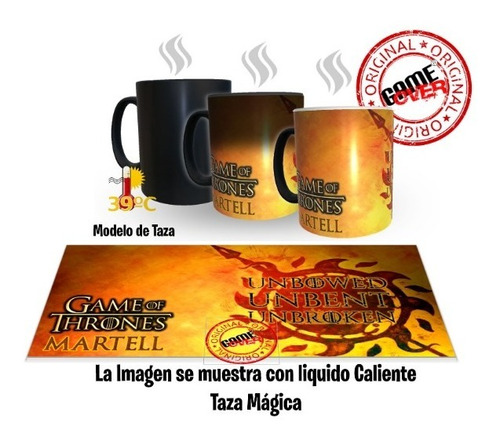 Taza Magica, Game Of Thrones, Martell, Calidad Premium