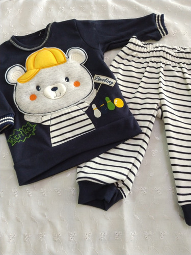 Conjunto Charmoso Bebê Menino Azul Blusa/calça Urso Upiuli 