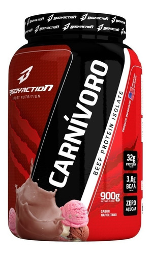 Whey Isolado Carnivoro 900g Proteína Isolada Da Carne Beef Protein Isolate - Bodyaction Sabor Napolitano