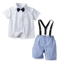 Comprar Traje Niño Algodón Blanco Manga Corta Camisa Tirantes Rayas