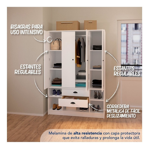 Imagen 4 de 4 de Placard Centro Estant Evolution LIBE 40 color blanco de melamina con 4 puertas batientes