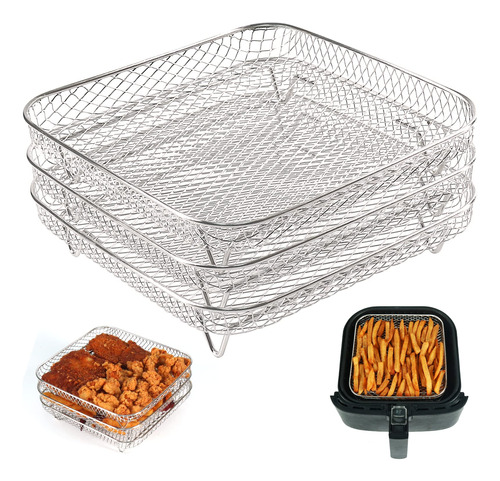 Bykitchen 8 Inch Square Air Fryer Rack, Set Of 3, Stackable