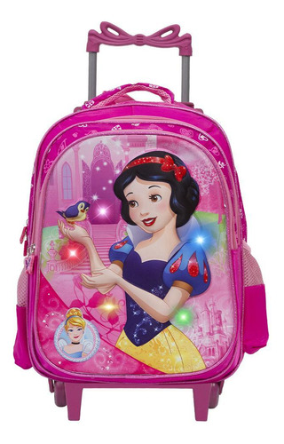 Mochila Infantil Branca De Neve 3d Led Com Rodinhas Toys 2u