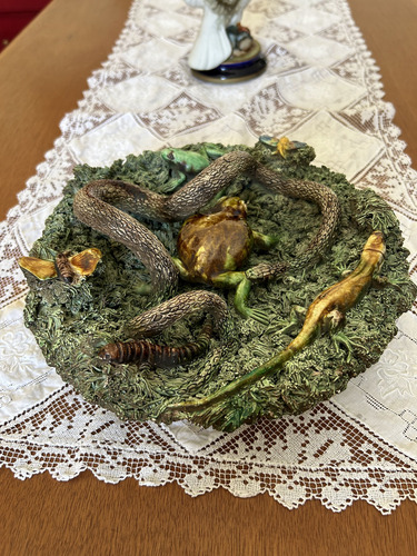 Plato Decorativo Majólica Palissy Xix Cerámica Verde 23cm
