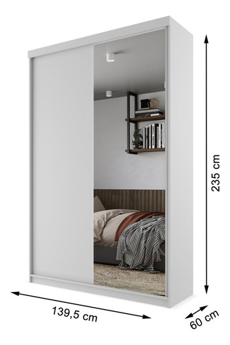 Guarda-roupa Solteiro 100% Mdf Bp Com 2 Portas E 1 Espelho
