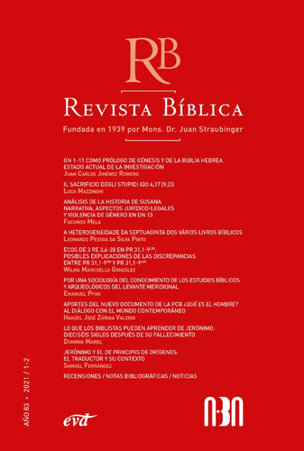 Revista Bíblica 2021/1-2 - Año 83, De Aa Vv. Editorial Verbo Divino, Tapa Blanda En Español, 2021