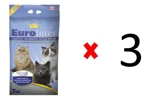 Arena Sanitaria Gatos Euro Litter Promo 3 X 7kg Talco Bebé