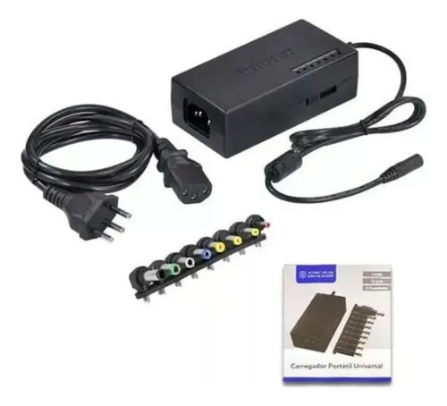 Cargador Portátil Universal 8 Conectores Diferentes Laptop Color Negro