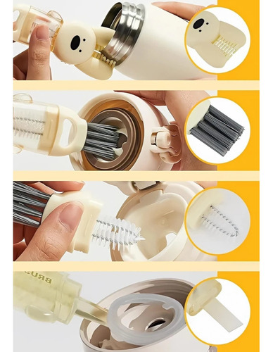 Cepillo Limpiador Multiusos 4 En 1 Botellas Termos Vasos Blanco