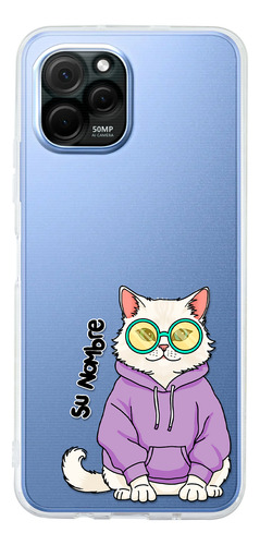 Funda Para Huawei Mujer Gatito Khao Manee Cool Con Tu Nombre