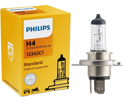 Lampada Comum 12v Mod. H4 60/55w Original Philips 12342 Unid