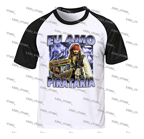 Camiseta Meme  Eu Amo Pirataria  Seu Madruga E Jack Sparrow