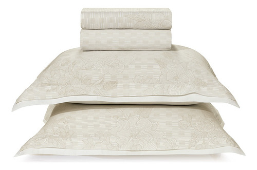 Conjunto Roupa Cama Clarissa Casal 300 Fios 4 Peças Karsten Branco/prata Liso