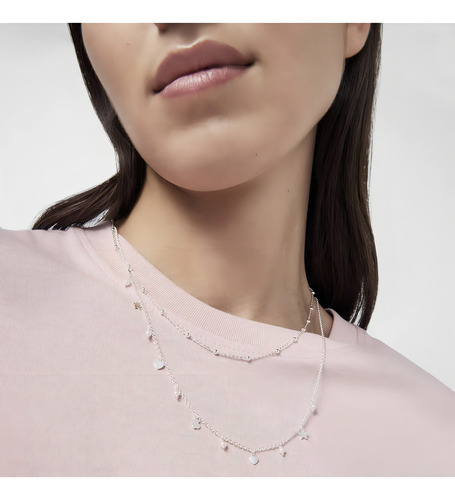 Gargantilla Plata Ley 925 Mujer Intercaladas 44 Cm Versátil Color Plateado