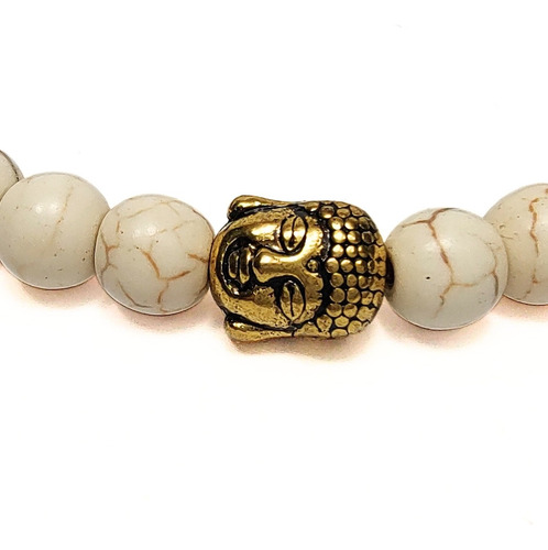 Pulsera De Hombre Piedra Marfil + Dije Buda Oro Antiguo