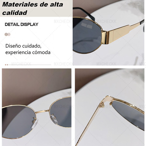 Gafas Sol Ovaladas Retro Para Mujeres Hombre Moda Protección Mxcheckk Lentes De Sol Color Dorado
