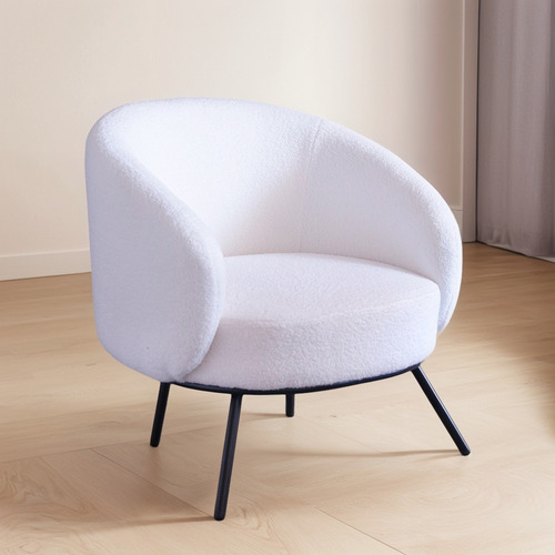 Zamibia Silla Sillón Celine Tapizado Boucle Living Moderna Estructura De La Silla Hierro Negro Pintado Al Horno Asiento Crema