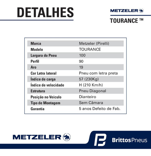 Pneu Moto Metzeler Aro 19 Tourance 100/90-19 57h Tl - Diant