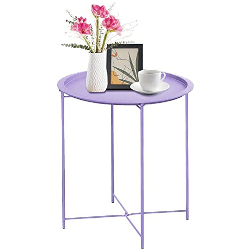 Mesa Auxiliar Plegable De Metal Morado Verde Mesa Auxil...