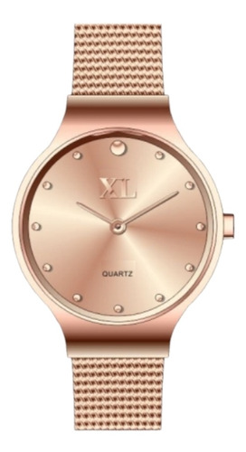 Reloj Mujer Xl Extra Large Malla  Metal Dorado Oscuro R3177