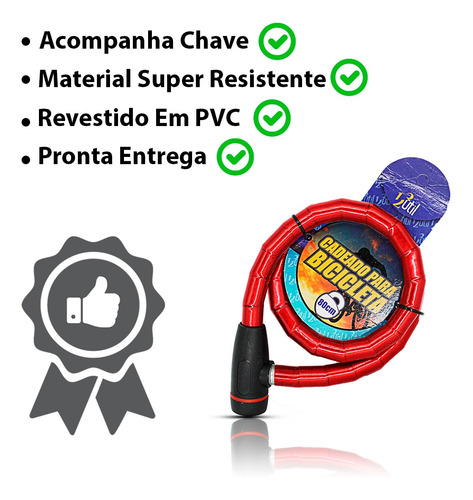 Cadeado Para Bicicleta 80cm*18mm Cor:vermelho