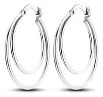 Comprar Aros Argolla Lisa Doble 3cm De Plata Ley 925 Esterlina