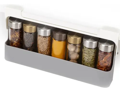 Especiero Plegable Organizador 6 Frascos Cocina Estante Blanco Y Gris