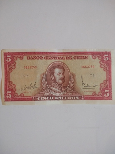 Billete Chileno Antiguo De 5 Escudos 