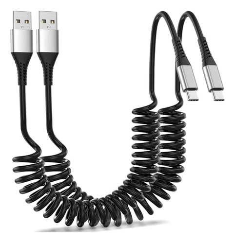 Cable Usb C Enrollado Para Coche 2 Paquetes, Cable Cargador