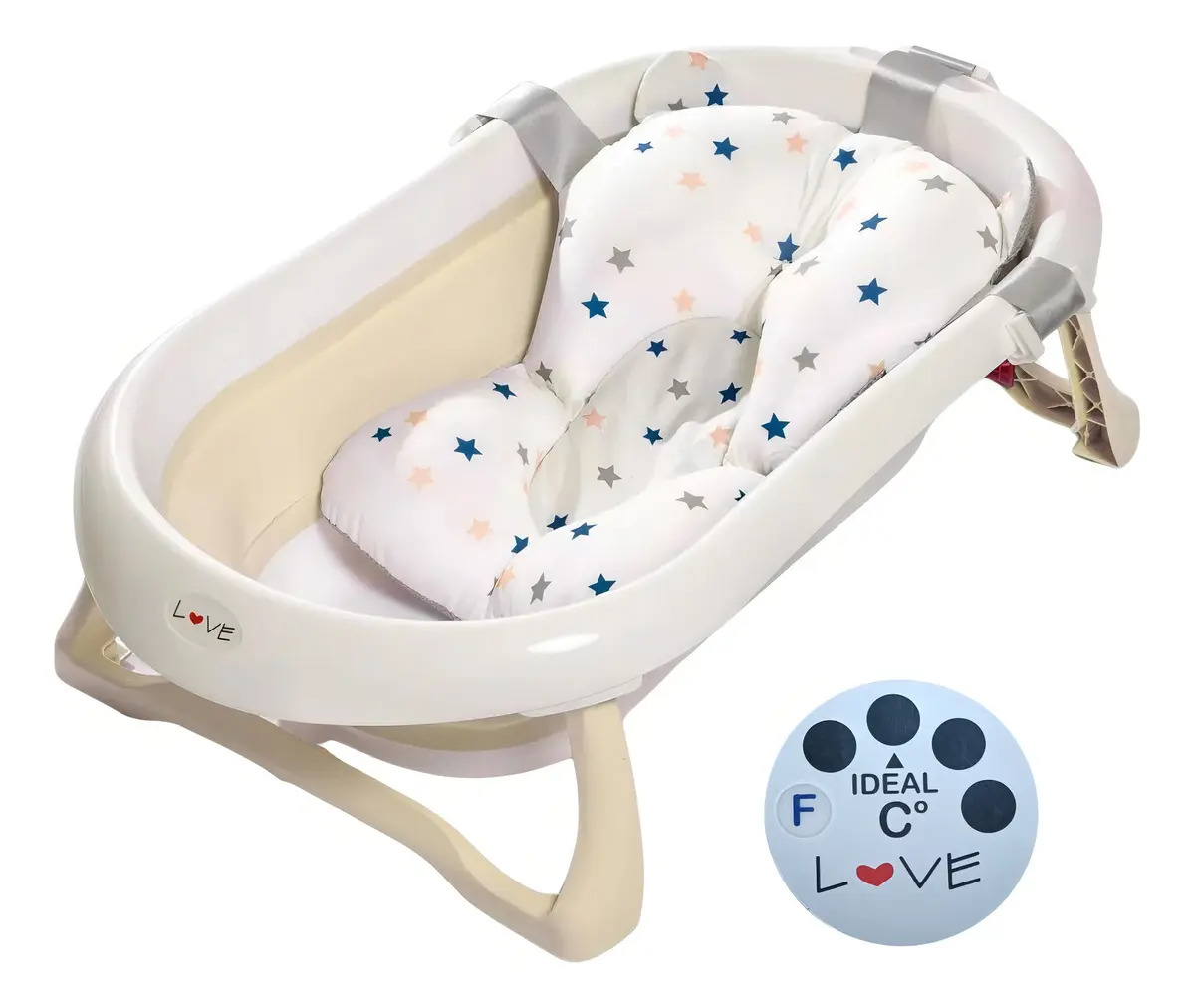 Bañera Plegable Love B330 Color Beige 74cm X 43cm X 20cm Con Diseño De Estrella