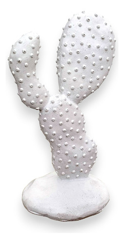  Escultura Enfeite Cacto Decorativo Branco 15cm Em Cerâmica