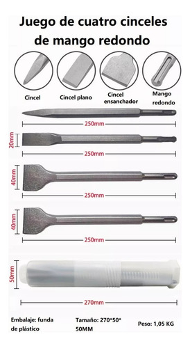 Kit Cinceles Sds Plus Taladro Rotomartillo 25cm Set 4pz Rork