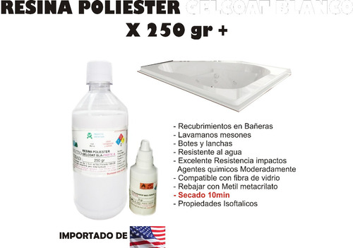 Resina Poliester Gelcoat Blanco X 250gr + Catalizad Jacuzzy