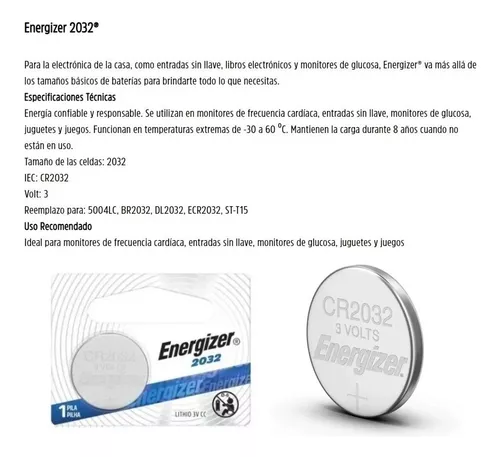 Pila Botón 2032 de litio x unidad Energizer