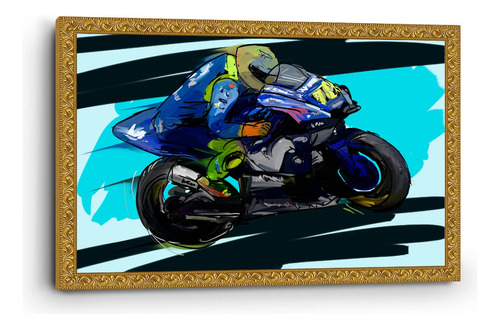 Cuadro Enmarcado Clasico Motociclista Pintura 90x140cm