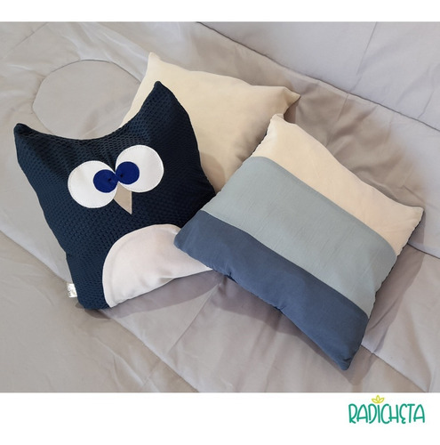 Imagen 7 de 10 de Combo X3 Almohadones Búho Animalitos Decoración Infantil