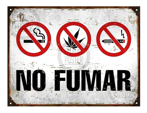Cartel De Chapa Vintage Prohibido No Fumar No Smoking 