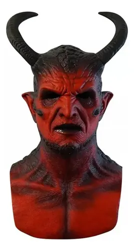 Máscara Krampus Deluxe Gris – Demonio De Látex Con Cuernos, Pelo Y Anilla, Para Halloween Y Desfiles Invernales