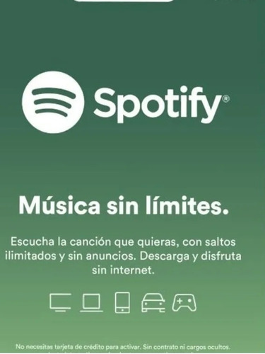 Targeta De Regalo Spotify 3 Meses Colombia